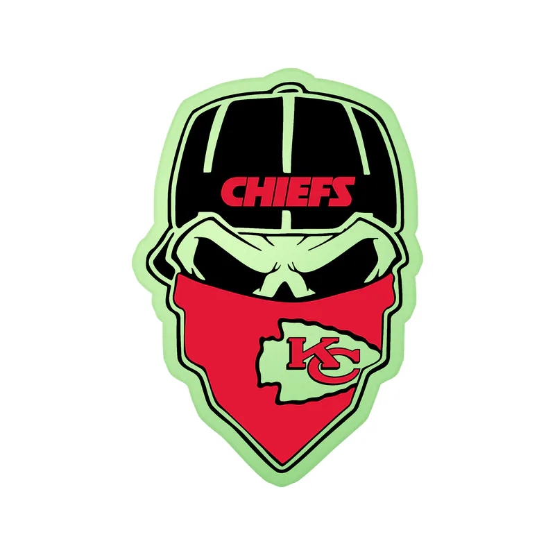 Kansas City Chiefs - Skull with Bandana -Glow in the Dark Vinyl Sticker – Custom Size