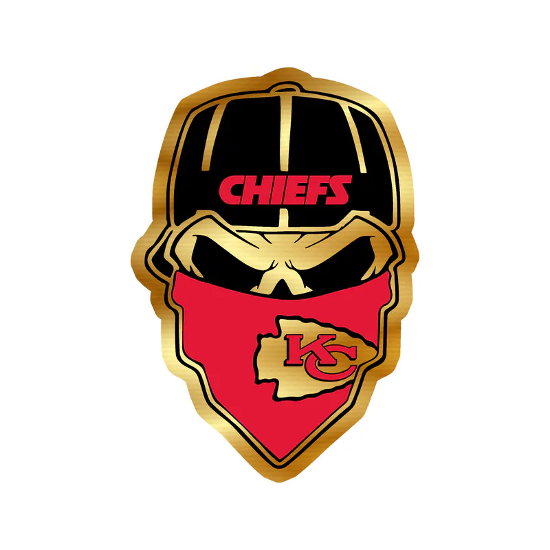 Kansas City Chiefs - Skull with Bandana -Gold Chrome Vinyl Sticker – Custom Size