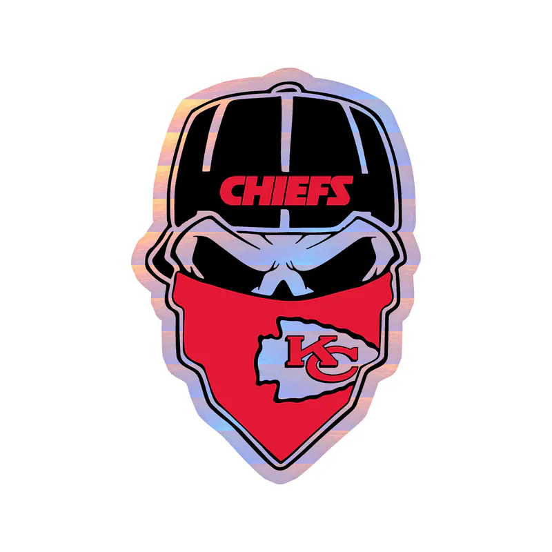 Kansas City Chiefs - Skull with Bandana -Holographic Vinyl Sticker – Custom Size