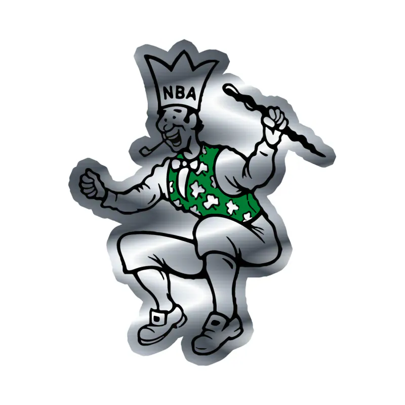 Boston Celtics - Green and White Leprechaun - Silver Chrome Vinyl Sticker - Custom Size