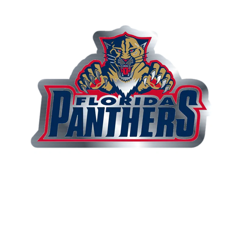 Florida Panthers -  Panther With Name - Silver Chrome Vinyl Sticker - Custom Size