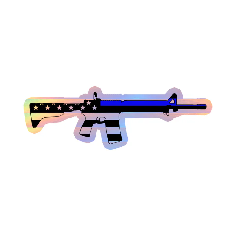 Blue Line American Flag Weapon  Holographic Vinyl Decal - custom size