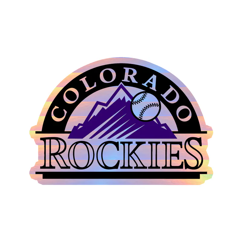 Colorado Rockies - Black and Purple With Mountains - Holographic Vinyl Sticker - Custom Size