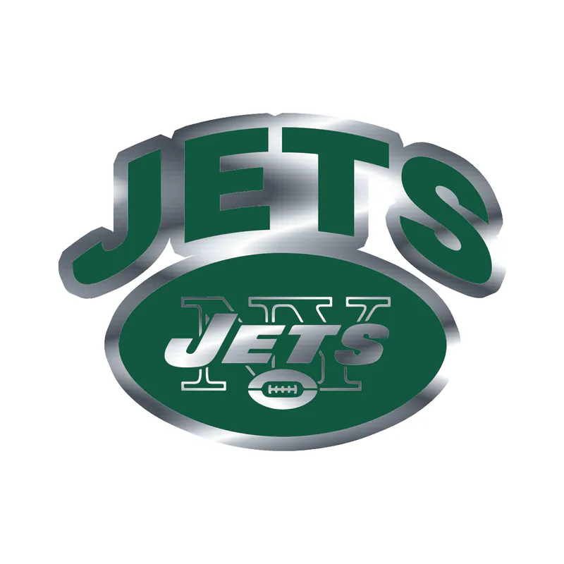 New York Jets - Football With Jets - Silver Chrome Vinyl Sticker - Custom Size