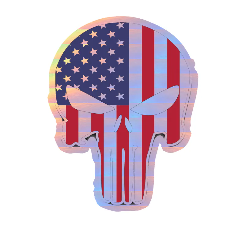 Punisher American Flag Holographic Vinyl Decal - custom size