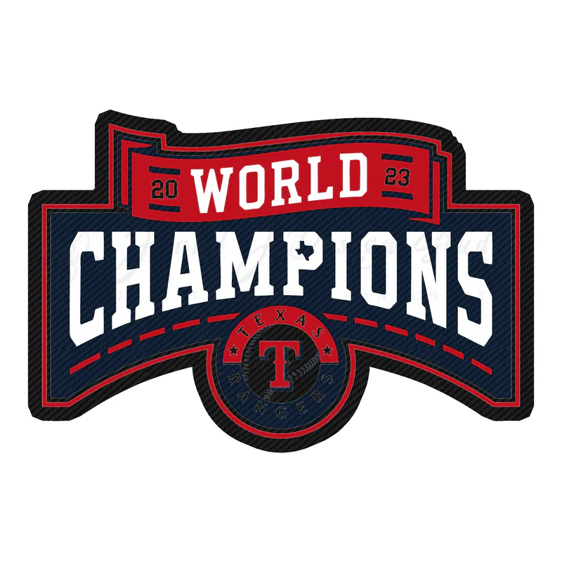 Texas Rangers - 2023 World Series Champions - Full Color - Image 2 - Carbon Fiber Vinyl Sticker - Custom Size