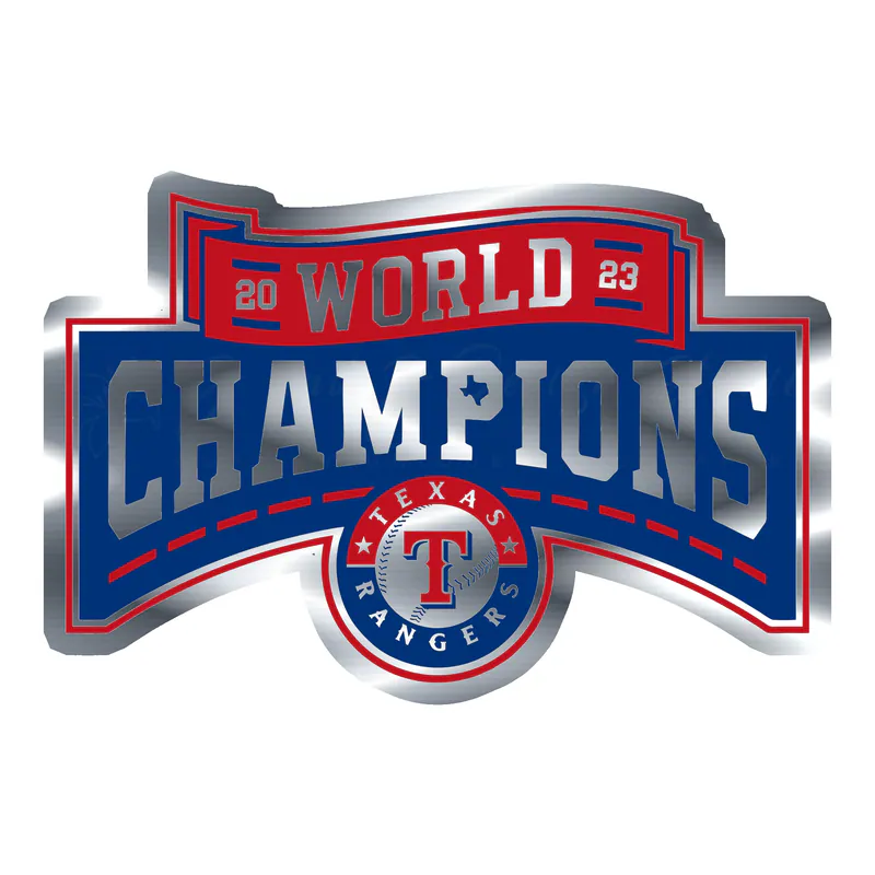Texas Rangers - 2023 World Series Champions - Full Color - Image 2 - Silver Chrome Vinyl Sticker - Custom Size