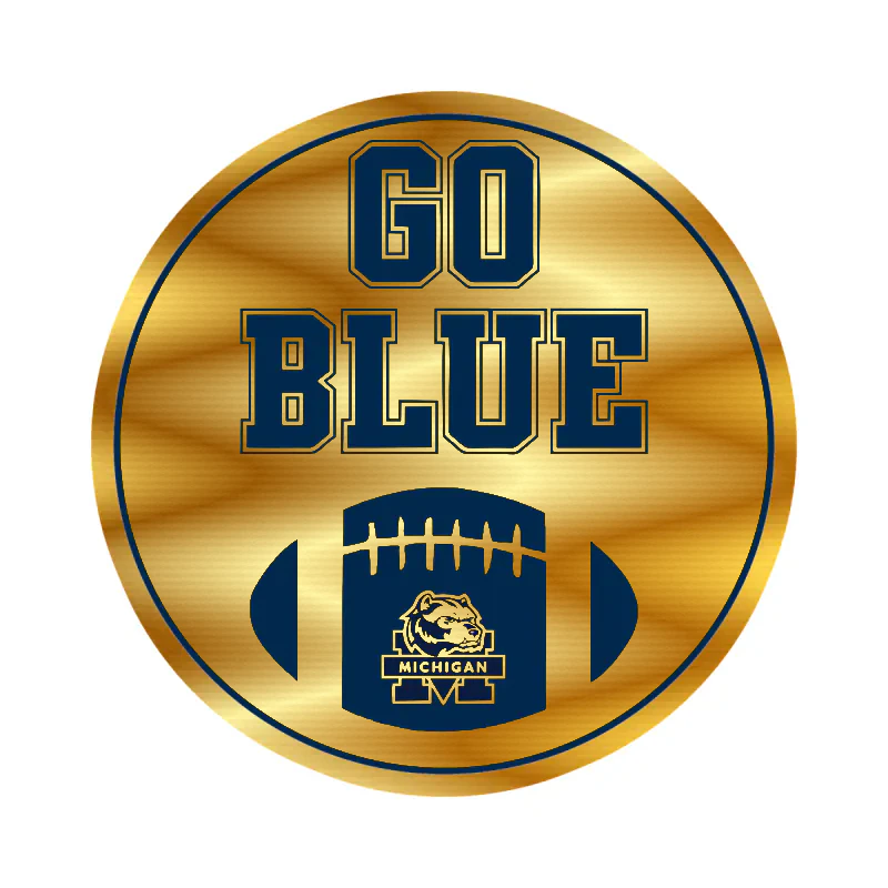 Michigan Wolverines - Yellow Circle - Full Color - Gold Chrome Vinyl Sticker - Custom Size