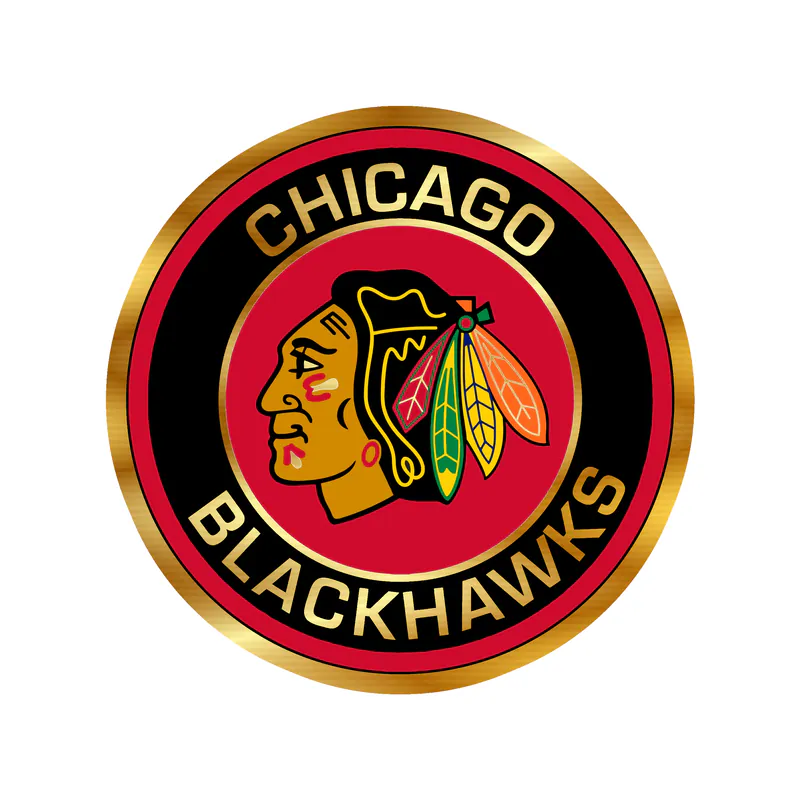 Chicago Blackhawks - Red And Black Circle With Head - Gold Chrome Vinyl Sticker - Custom Size