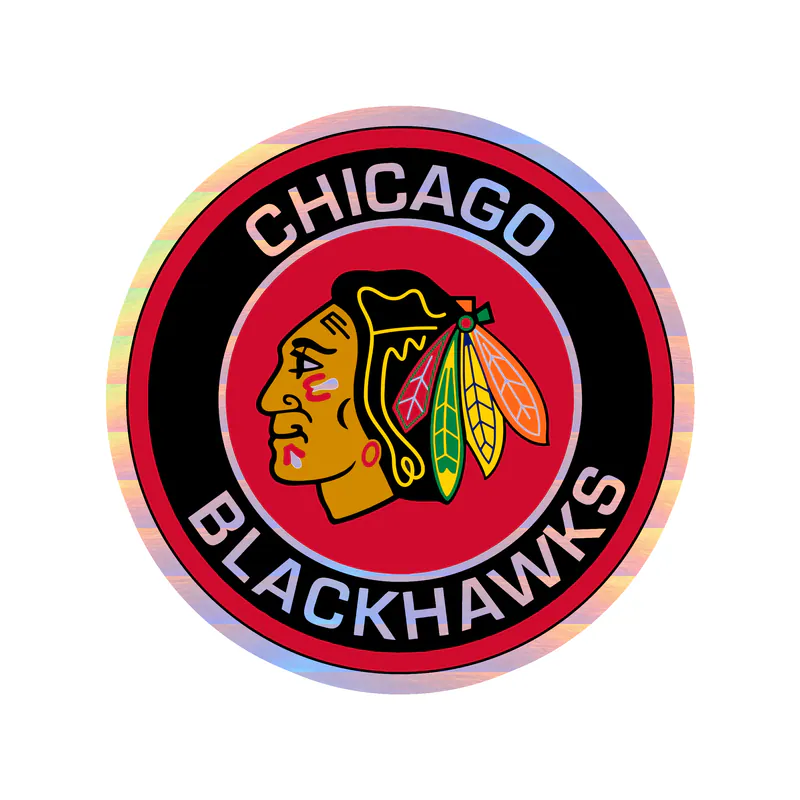 Chicago Blackhawks - Red And Black Circle With Head - Holographic Vinyl Sticker - Custom Size