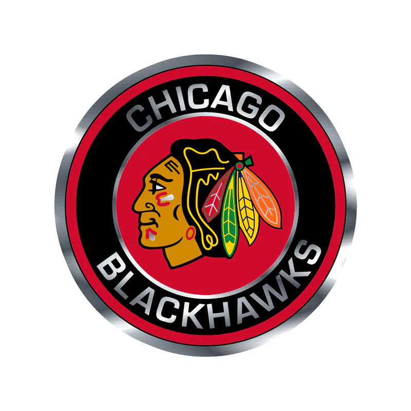 Chicago Blackhawks - Red And Black Circle With Head - Silver Chrome Vinyl Sticker - Custom Size