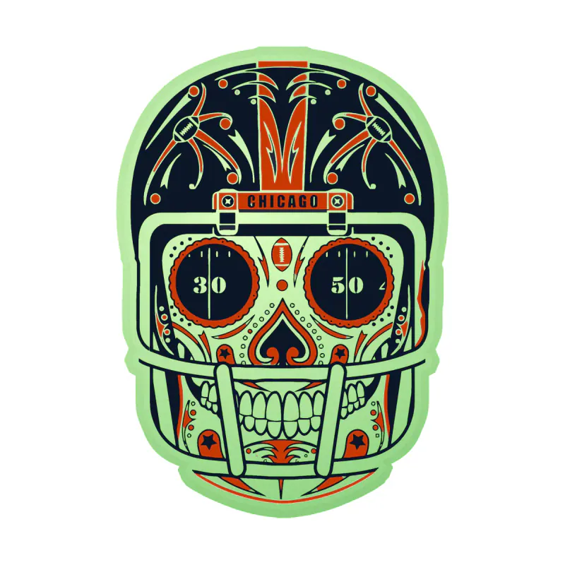 Chicago Bears - Sugar Skull with Helmet - Glow in the Dark Vinyl Sticker - Custom Size