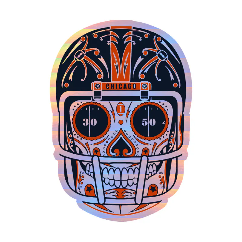 Chicago Bears - Sugar Skull with Helmet - Holographic Vinyl Sticker - Custom Size