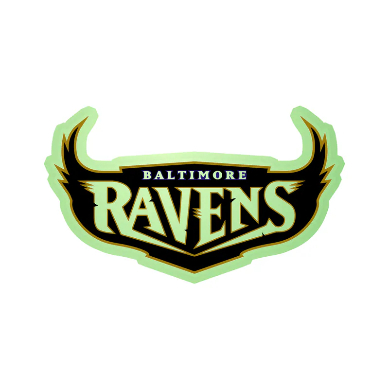 Baltimore Ravens - Lettering with Wings - Glow in the Dark Vinyl Sticker - Custom Size