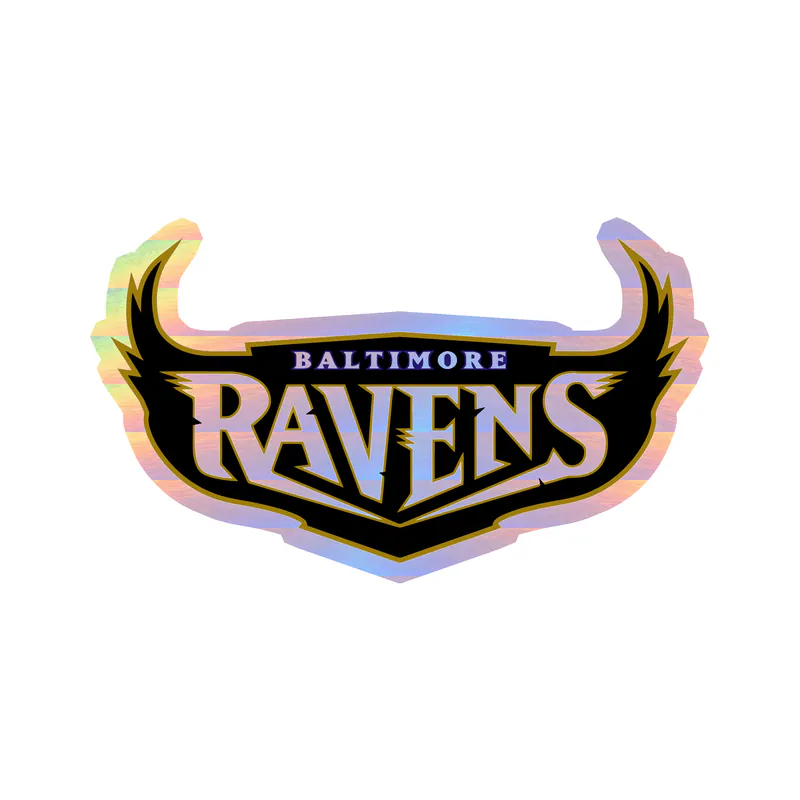 Baltimore Ravens - Lettering with Wings - Holographic Vinyl Sticker - Custom Size