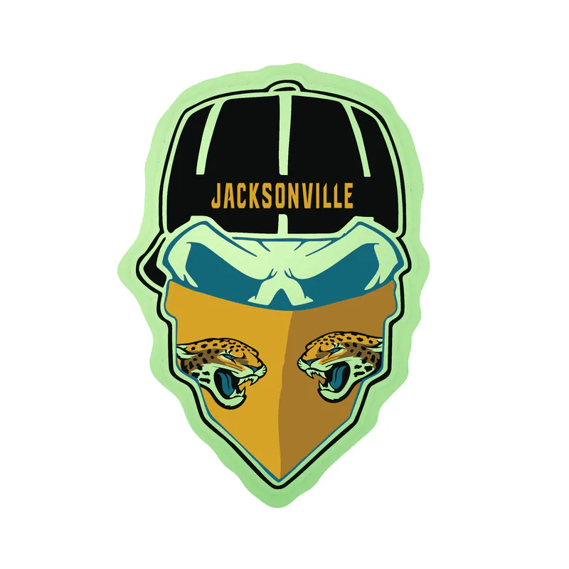 Jacksonville Jaguars - Skull With Cap - Glow in the Dark Vinyl Sticker - Custom Size