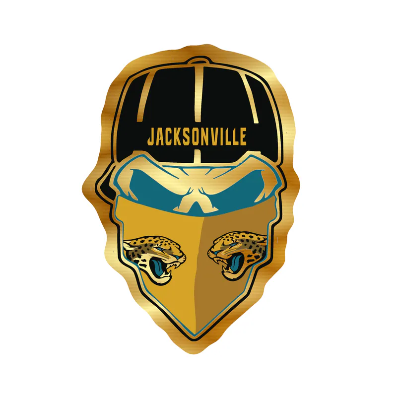 Jacksonville Jaguars - Skull With Cap - Gold Chrome Vinyl Sticker - Custom Size