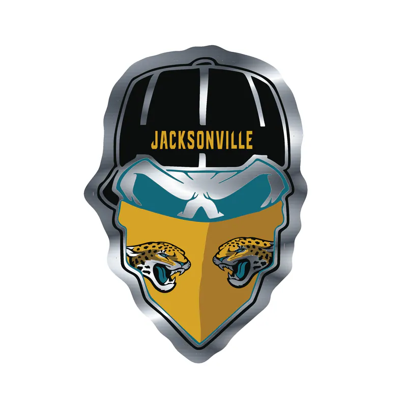 Jacksonville Jaguars - Skull With Cap - Silver Chrome Vinyl Sticker - Custom Size