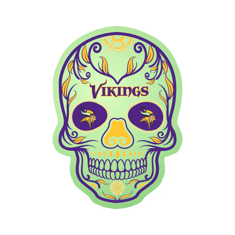 Minnesota Vikings - Sugar Skull - Glow in the Dark Vinyl Sticker - Custom Size
