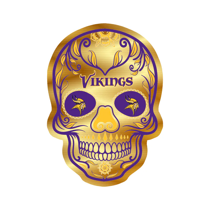 Minnesota Vikings - Sugar Skull - Gold Chrome Vinyl Sticker - Custom Size