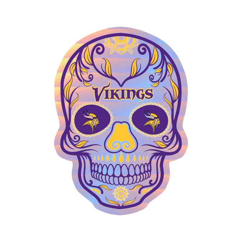 Minnesota Vikings - Sugar Skull - Holographic Vinyl Sticker - Custom Size