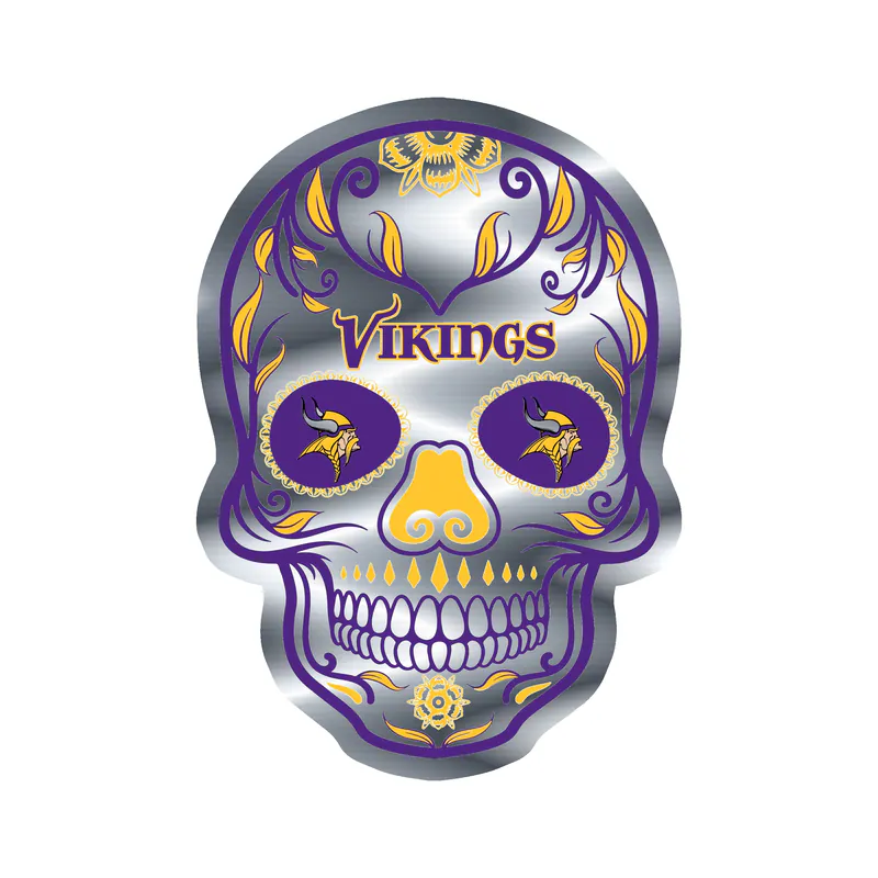 Minnesota Vikings - Sugar Skull - Silver Chrome Vinyl Sticker - Custom Size