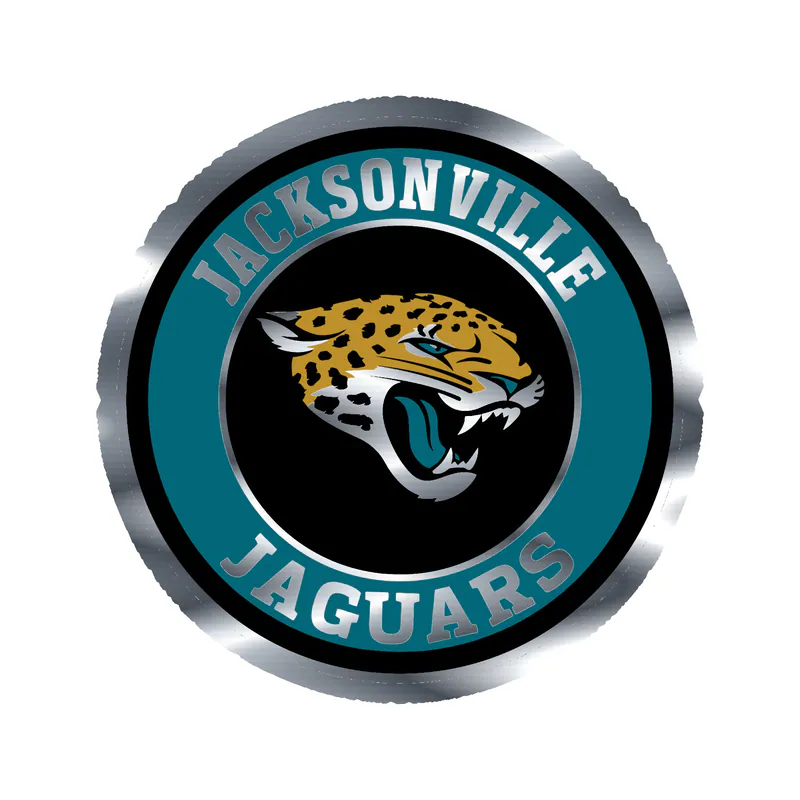 Jacksonville Jaguars - Black And Teal Circle - Silver Chrome Vinyl Sticker - Custom Size
