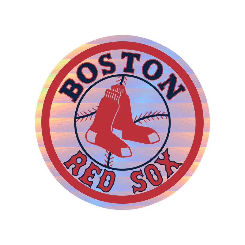 Boston Red Sox - Circle With Sox And Baseball - Holographic Vinyl Sticker - Custom Size