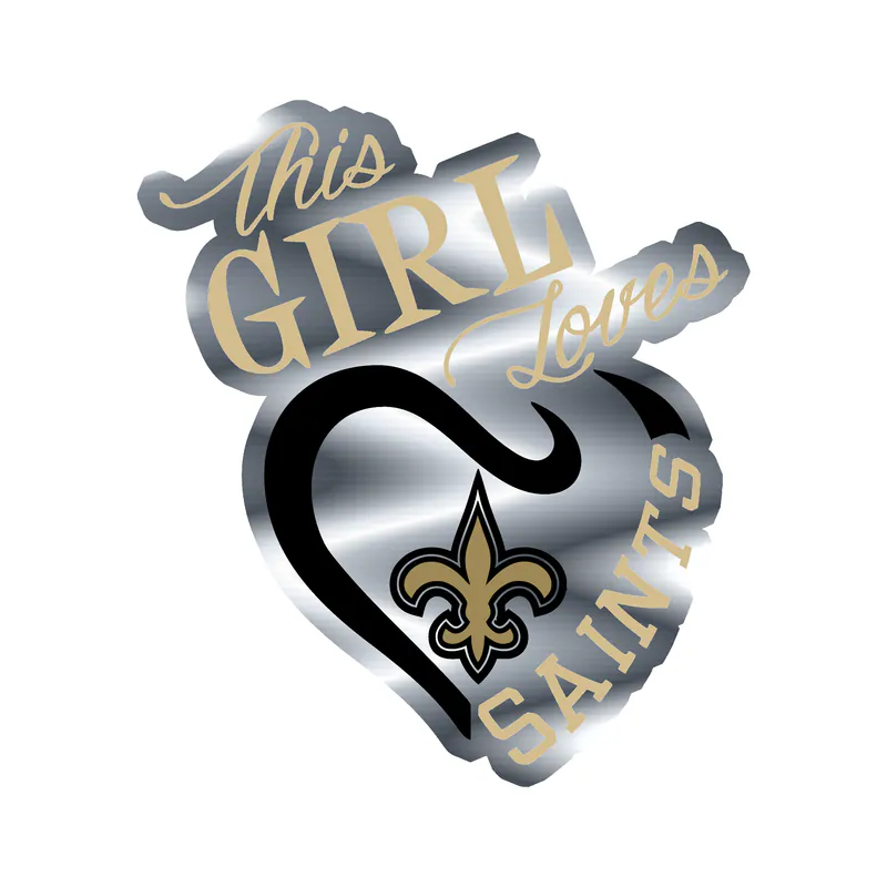 New Orleans Saints Girl Silver Chrome Vinyl Sticker - Custom Size