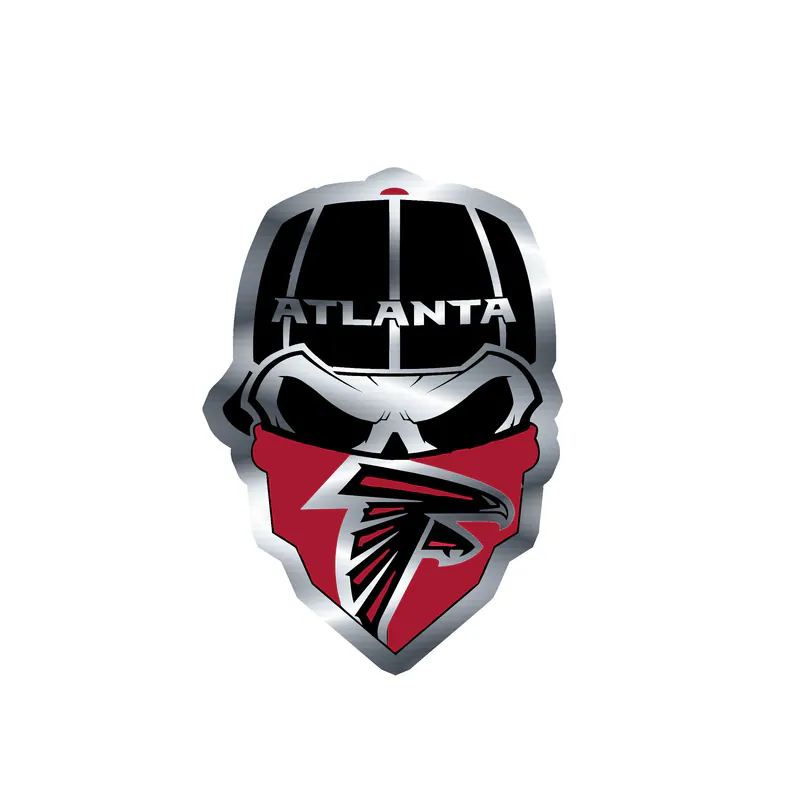Atlanta Falcons - Skull With Bandana - Silver Chrome Vinyl Sticker - Custom Size
