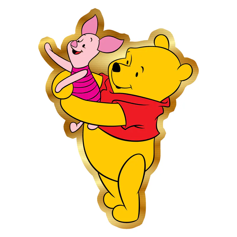 Winnie The Pooh - Pooh And Piglet - Gold Chrome Vinyl Sticker - Custom Size
