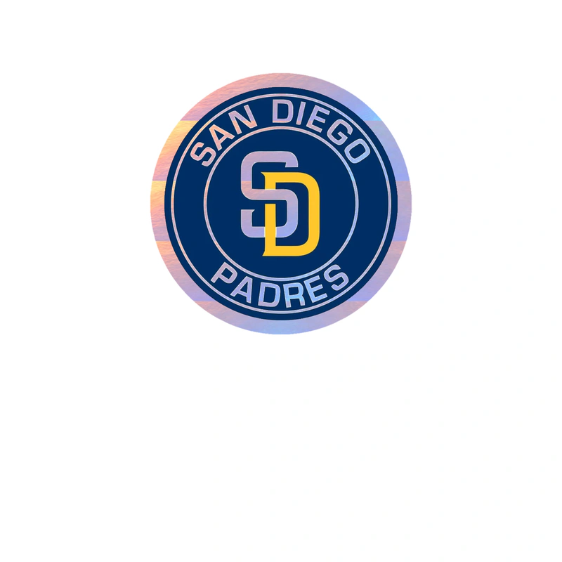 San Diego Padres - Blue Circle With White Name And Yellow D - Holographic Vinyl Sticker - Custom Size