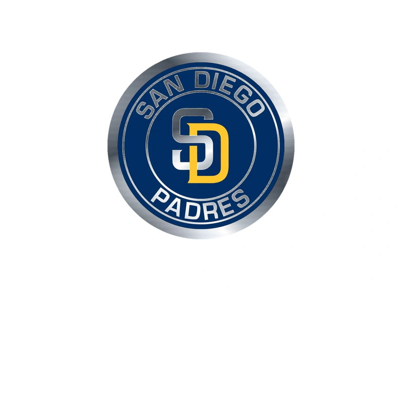 San Diego Padres - Blue Circle With White Name And Yellow D - Silver Chrome Vinyl Sticker - Custom Size