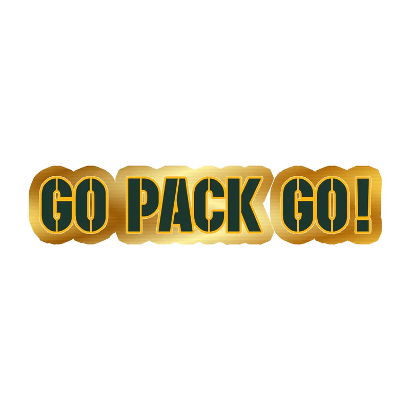 Green Bay Packers - Go Pack Go Lettering - Gold Chrome Vinyl Sticker - Custom Size