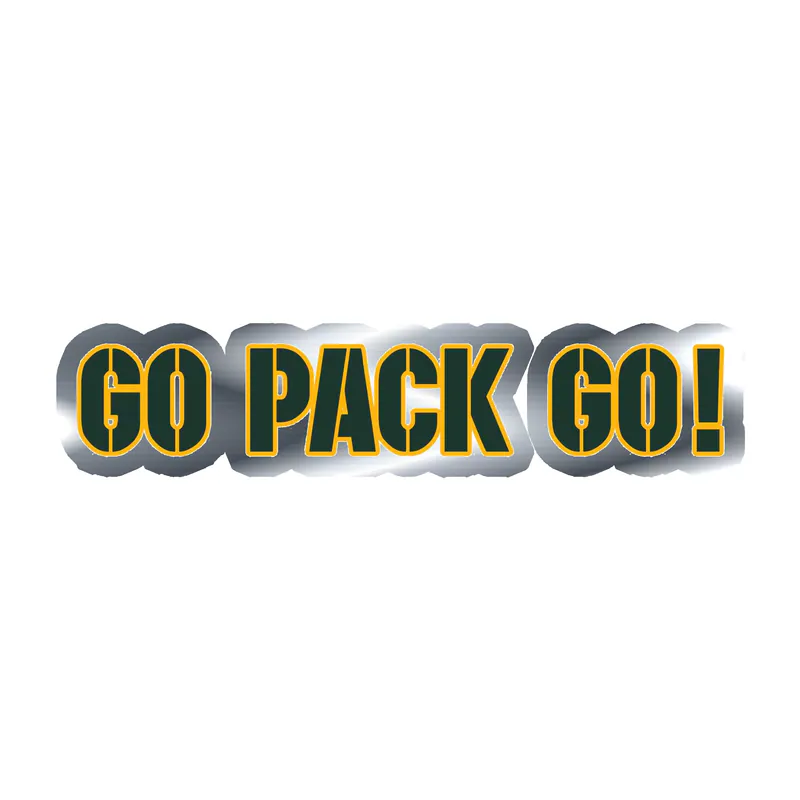 Green Bay Packers - Go Pack Go Lettering - Silver Chrome Vinyl Sticker - Custom Size