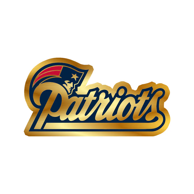 New England Patriots - White and Blue Lettering - Gold Chrome Vinyl Sticker - Custom Size