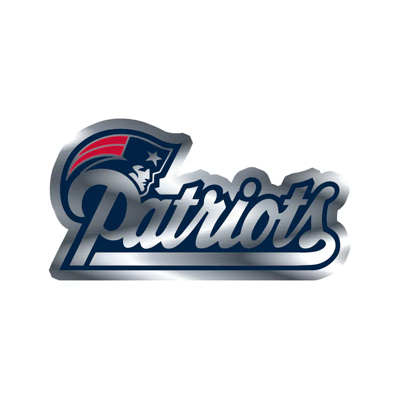New England Patriots - White and Blue Lettering - Silver Chrome Vinyl Sticker - Custom Size