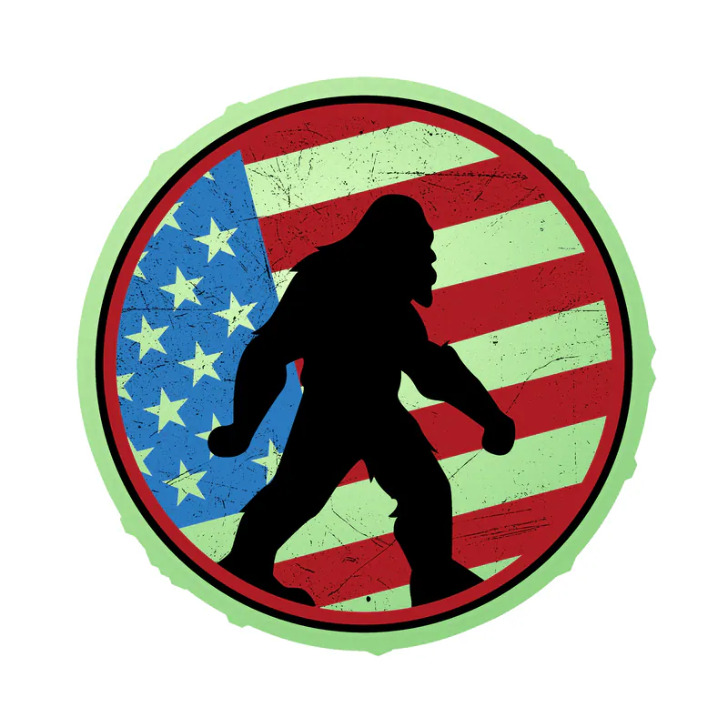Bigfoot with American Flag - Flag Glow in the Dark Vinyl Decal - Custom Size