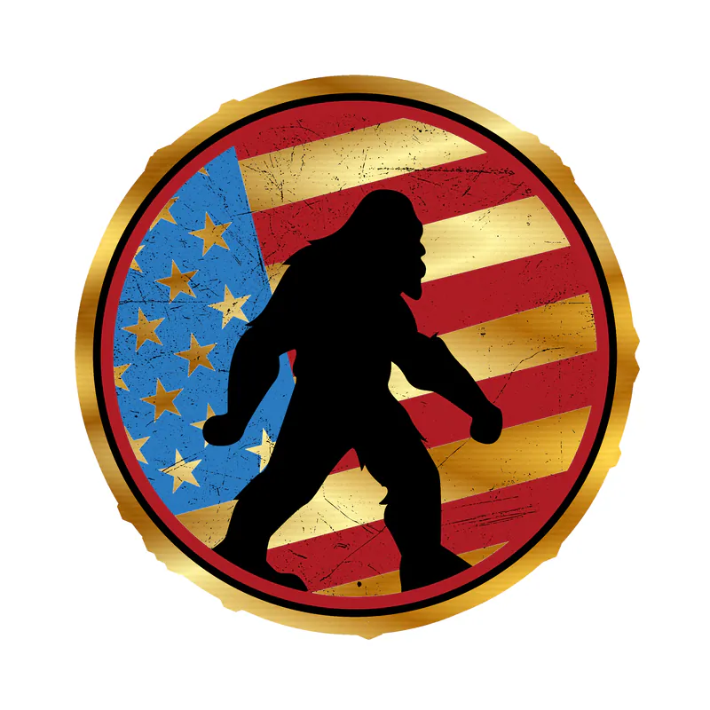 Bigfoot with American Flag - Flag Gold Chrome Vinyl Decal - Custom Size