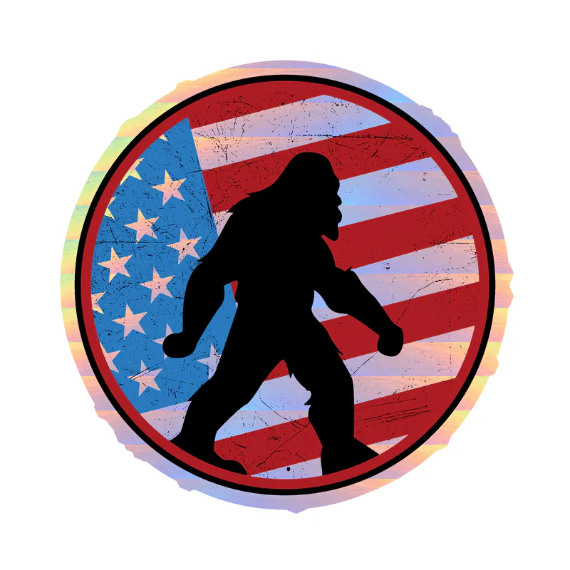 Bigfoot with American Flag - Flag Holographic Vinyl Decal - Custom Size