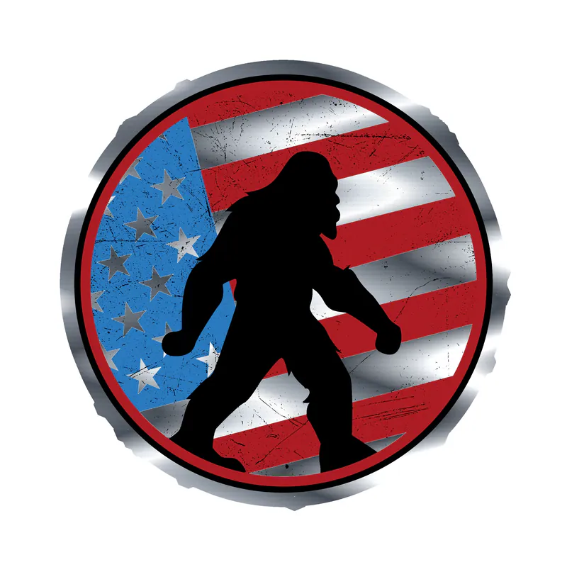Bigfoot with American Flag - Flag Silver Chrome Vinyl Decal - Custom Size