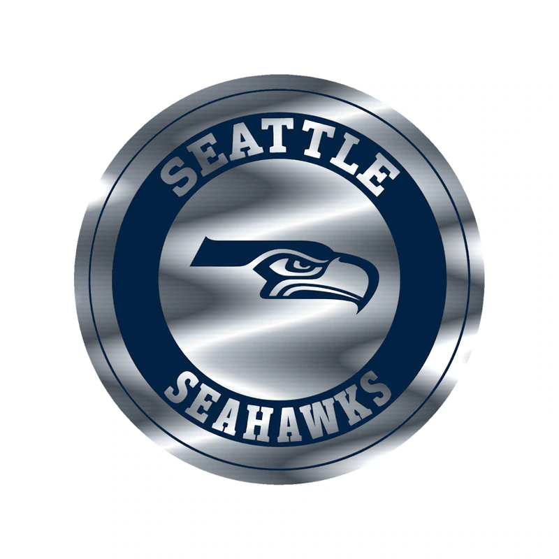 Seattle Seahawks Circle Silver Chrome Vinyl Sticker - Custom Size