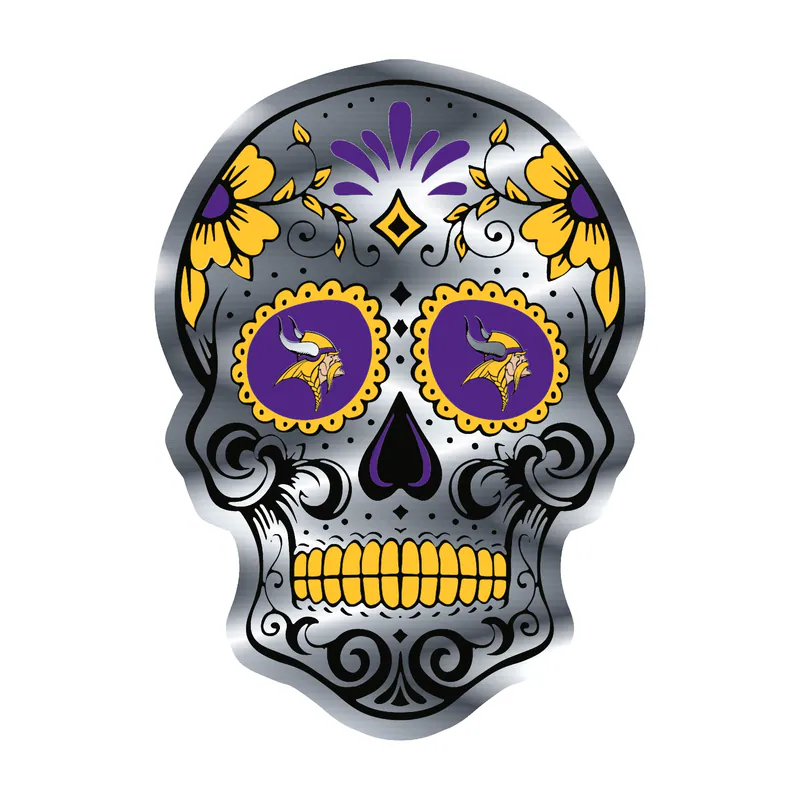 Minnesota Vikings - Skull - Silver Chrome Vinyl Sticker - Custom Size