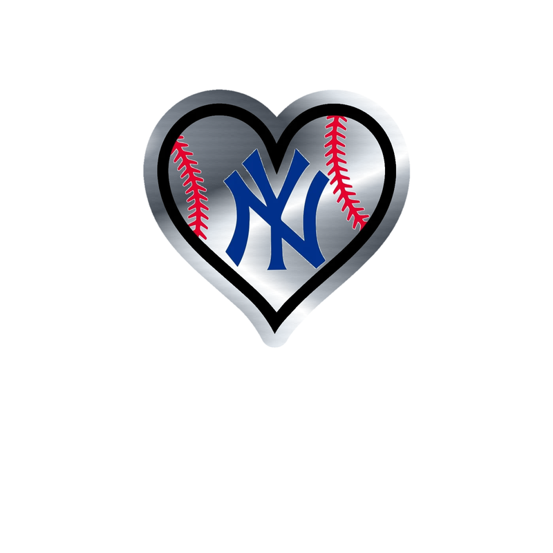 New York Yankees - Heart - Silver Chrome Vinyl Sticker - Custom Size