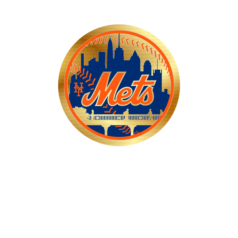 New York Mets - Blue Circle With Train - Gold Chrome Vinyl Sticker - Custom Size