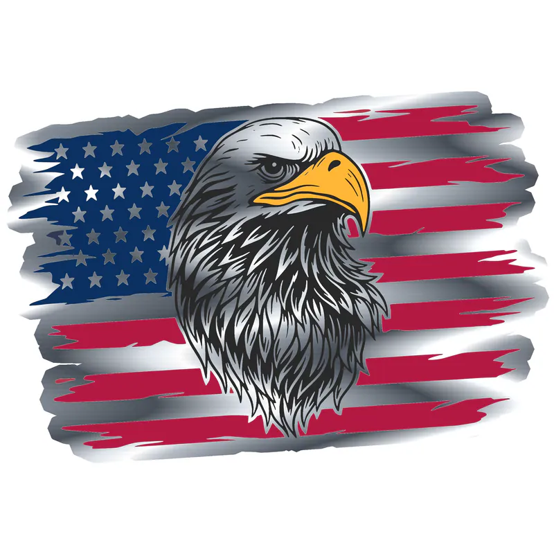Eagle Flag Silver Chrome Vinyl Decal - custom size
