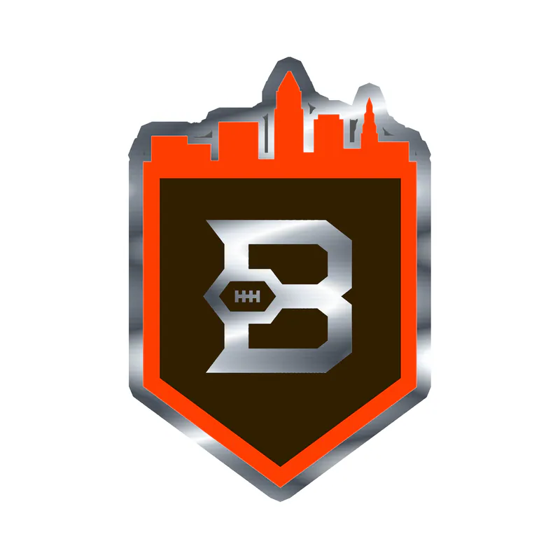 Cleveland Browns - Badge with City Outline - Silver Chrome Vinyl Sticker - Custom Size