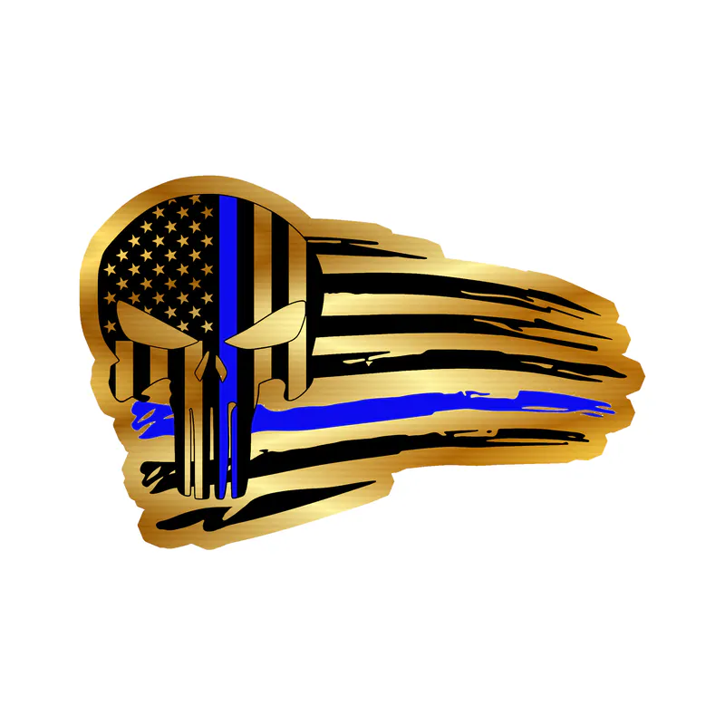 Punisher American Flag Blue Line Gold Chrome Vinyl Decal - custom size