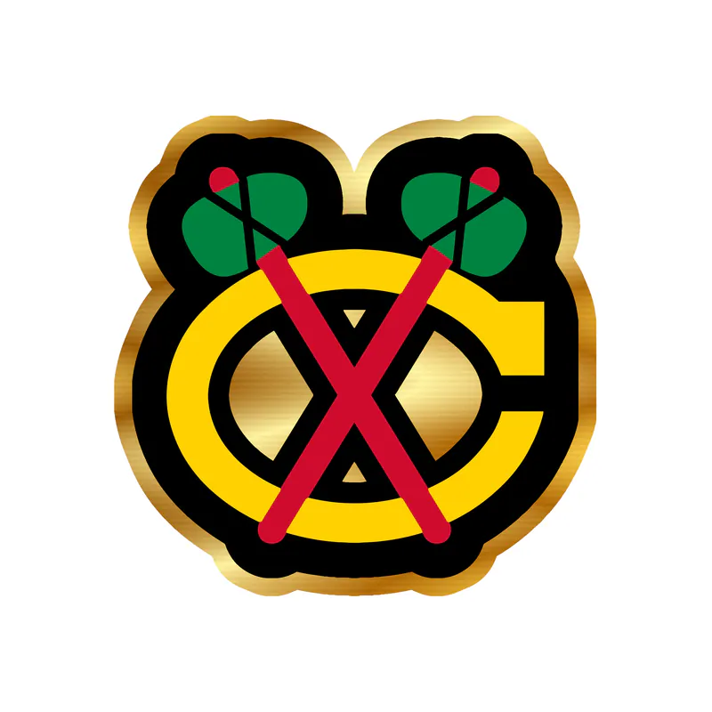 Chicago Blackhawks - Yellow C With Red Hatchets - Gold Chrome Vinyl Sticker - Custom Size