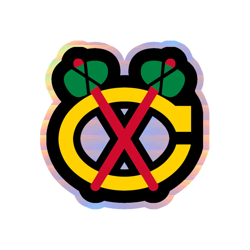 Chicago Blackhawks - Yellow C With Red Hatchets - Holographic Vinyl Sticker - Custom Size